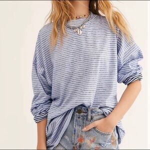 Free People be free striped tunic mock neck blue xs